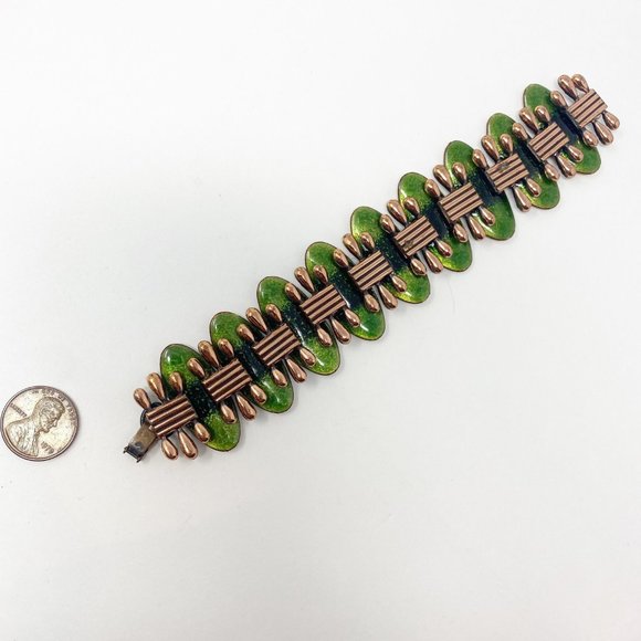 521 Vintage Matisse green enameled copper bracelet - Picture 2 of 7